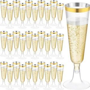 5oz Disposable Plastic Champagne Glasses For Parties,  Wedding Anniversary -Gold